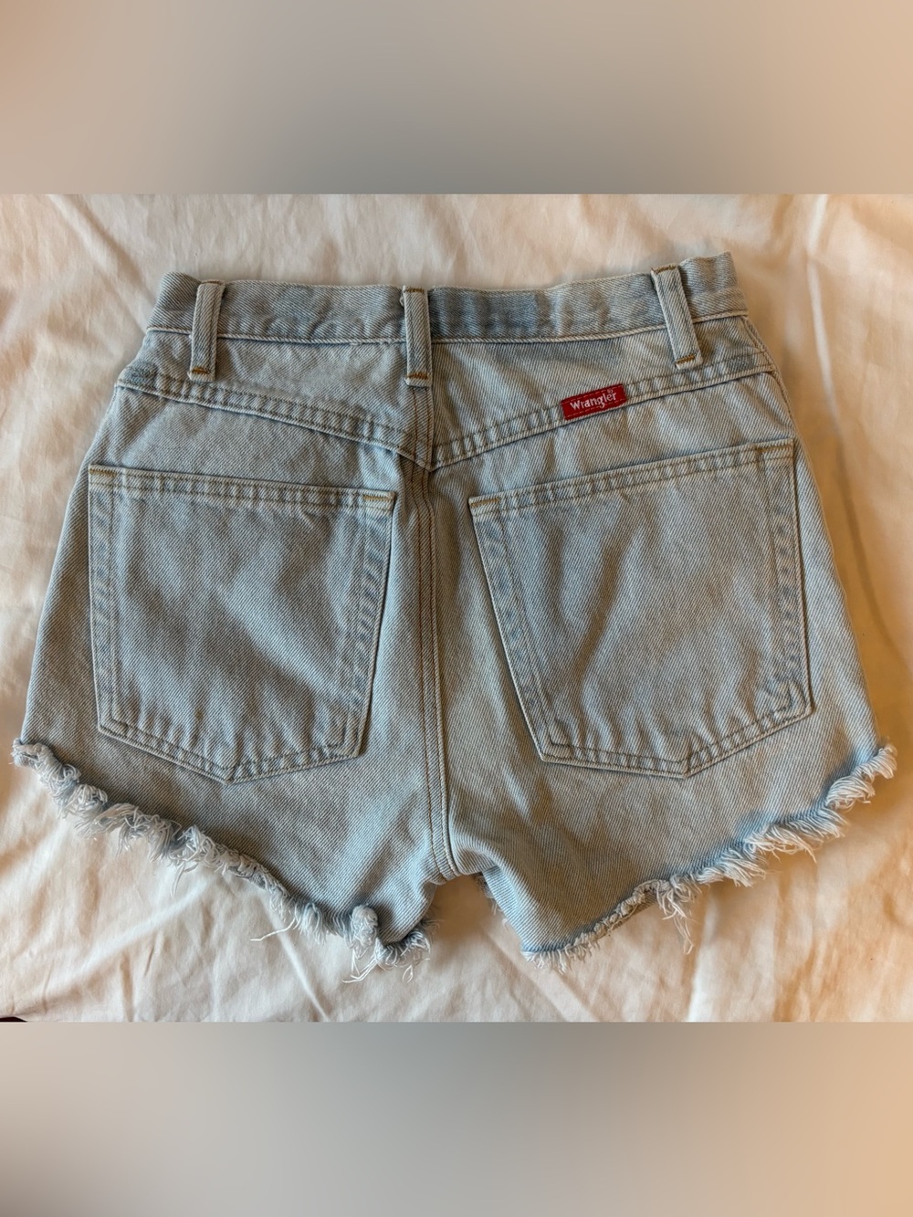 Wrangler Light Blue Frayed Denim Cutoff Shorts